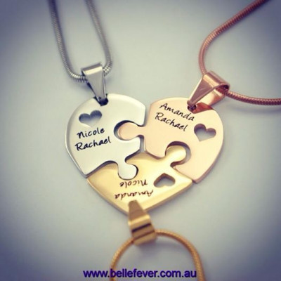Personalised Triple Heart Puzzle - Three Personalised Necklaces - AMAZINGNECKLACE.COM