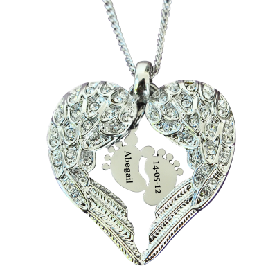 Personalised Angels Heart Necklace with Feet Insert - AMAZINGNECKLACE.COM