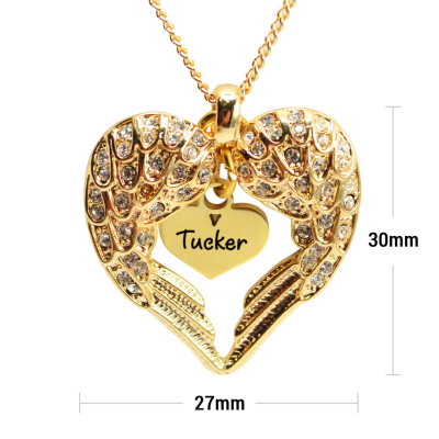 Personalised Angels Heart Necklace with Heart Insert - 18ct Gold Plated - AMAZINGNECKLACE.COM