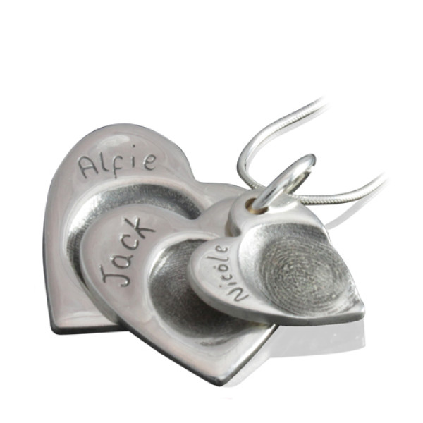 925 Sterling Silver FingerPrint Cascade Triple Heart Pendant - AMAZINGNECKLACE.COM