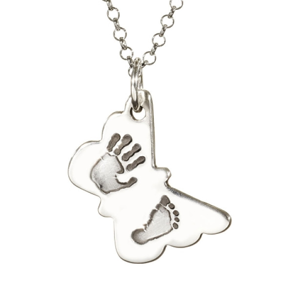 Butterfly Hand Foot Print Personalised Necklace - AMAZINGNECKLACE.COM