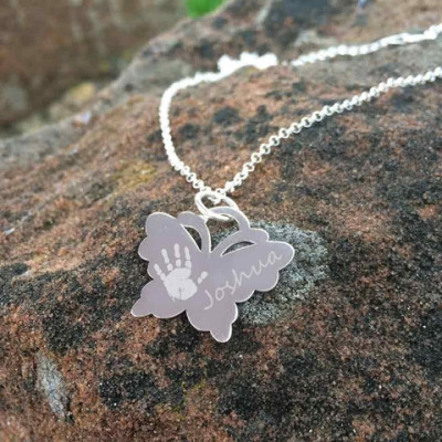 Engraved Butterfly Handprint Personalised Necklace - AMAZINGNECKLACE.COM