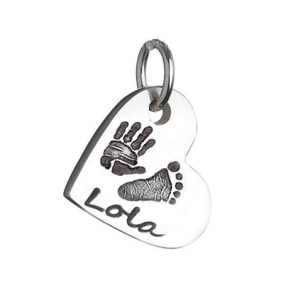 925 Sterling Silver Hand / Footprint Heart Charm Personalised Necklace - AMAZINGNECKLACE.COM