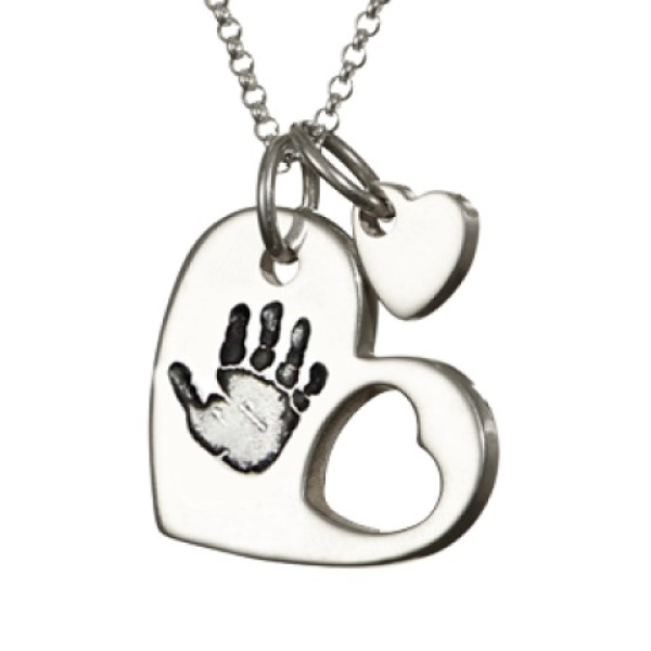 925 Sterling Silver Cut Out Heart Handprint Personalised Necklace - AMAZINGNECKLACE.COM
