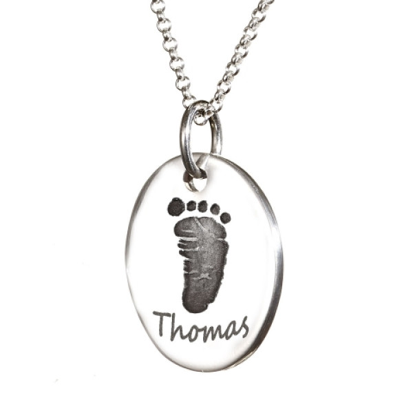 925 Sterling Silver Hand / Footprint Oval Charm - AMAZINGNECKLACE.COM
