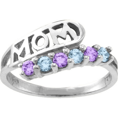 Cherish  MOM Cut-out 2-6 Stones Personalised Ring  - AMAZINGNECKLACE.COM