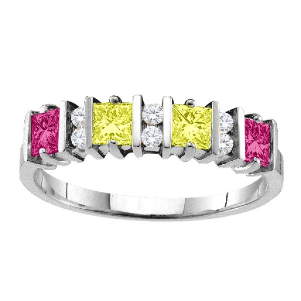 Echo  2-6 Princess Cut Stones Personalised Ring With Accents  - AMAZINGNECKLACE.COM