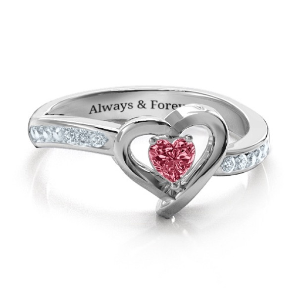 18ct White Gold Falling For You Accented Heart Personalised Ring - AMAZINGNECKLACE.COM