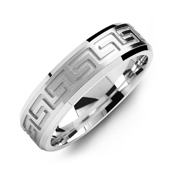 Greek Key Eternity Grooved Men's Personalised Ring - AMAZINGNECKLACE.COM