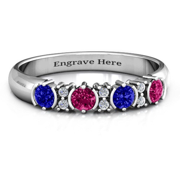 3-6 Stone Circular Half Bezel and Twin Accent Personalised Ring  - AMAZINGNECKLACE.COM