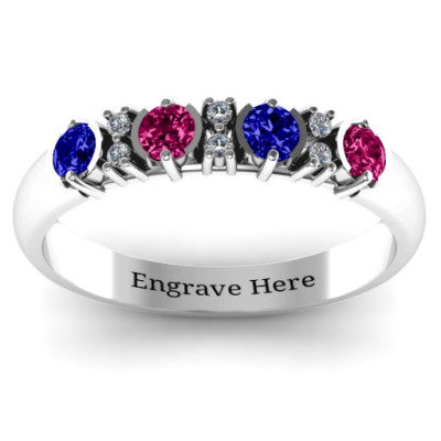 3-6 Stone Circular Half Bezel and Twin Accent Personalised Ring  - AMAZINGNECKLACE.COM