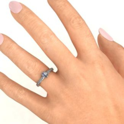 8 Prong Solitaire Set Personalised Ring with Twin Channel Accent Rows - AMAZINGNECKLACE.COM
