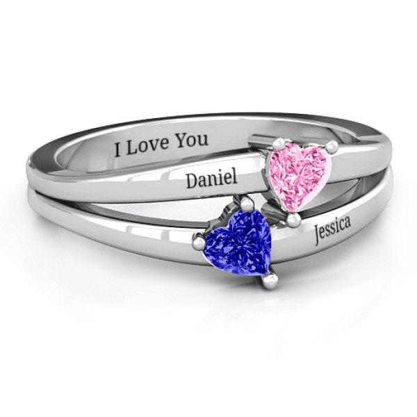 Twin Hearts Personalised Ring - AMAZINGNECKLACE.COM