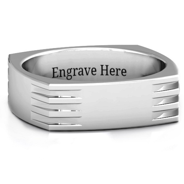 Areo Grooved Square-shaped Men's Personalised Ring - AMAZINGNECKLACE.COM