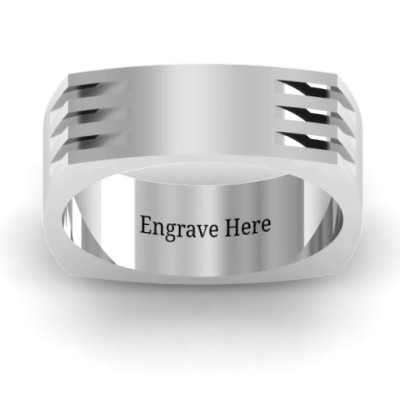 Areo Grooved Square-shaped Men's Personalised Ring - AMAZINGNECKLACE.COM