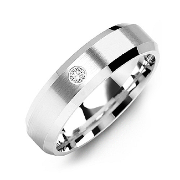 Beveled-Edge Brushed Men's Gemstone Personalised Ring  - AMAZINGNECKLACE.COM