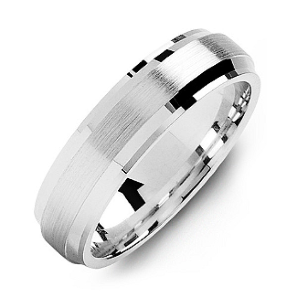 Beveled Edge Men's Personalised Ring with Brushed Centre - AMAZINGNECKLACE.COM