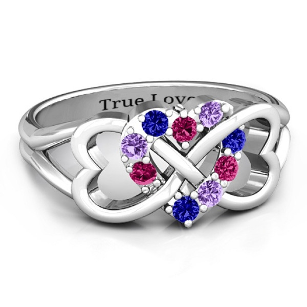 Birthstone Triple Heart Infinity Personalised Ring  - AMAZINGNECKLACE.COM