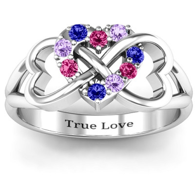 Birthstone Triple Heart Infinity Personalised Ring  - AMAZINGNECKLACE.COM
