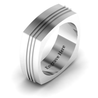 Bridge Grooved Square-shaped Men's Personalised Ring - AMAZINGNECKLACE.COM