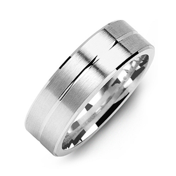 Brushed Men's Personalised Ring with Beveled Edges and Lined Centre - AMAZINGNECKLACE.COM