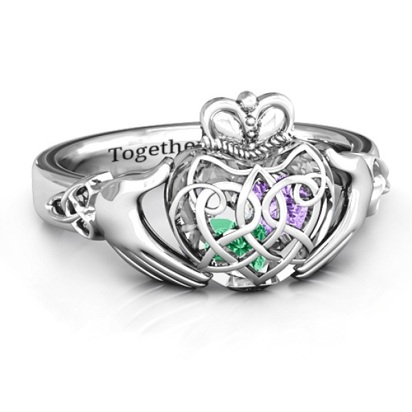 Caged Hearts Celtic Claddagh Personalised Ring - AMAZINGNECKLACE.COM