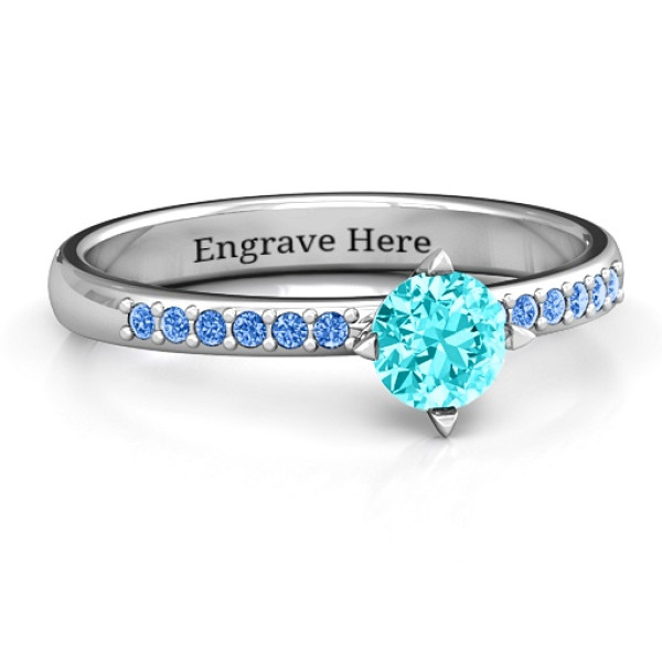 Centre Round Stone Personalised Ring with Twin Accent Rows  - AMAZINGNECKLACE.COM