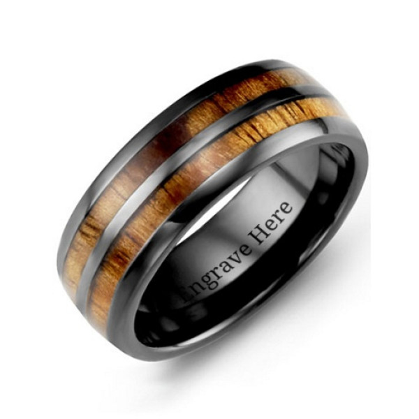 Ceramic Koa Wood Barrel Style Eternity Personalised Ring - AMAZINGNECKLACE.COM