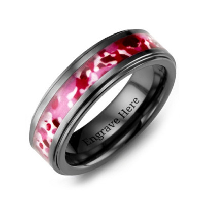Ceramic Personalised Ring with Red Camouflage Pattern - AMAZINGNECKLACE.COM