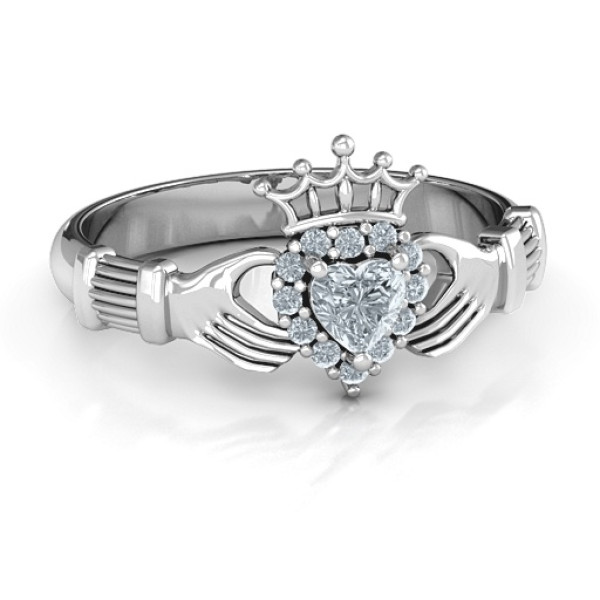 Claddagh with Halo Personalised Ring - AMAZINGNECKLACE.COM