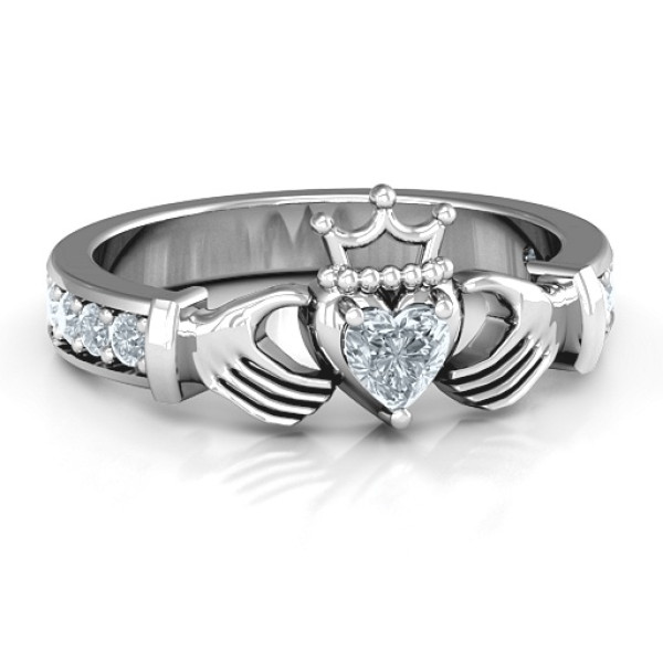 Classic Claddagh Heart Cut Personalised Ring with Accents - AMAZINGNECKLACE.COM