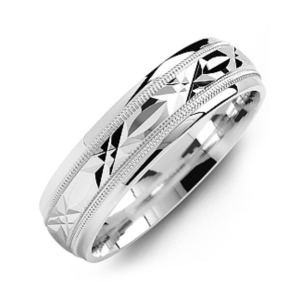 Classic Men's Personalised Ring with Diamond Cut Pattern - AMAZINGNECKLACE.COM
