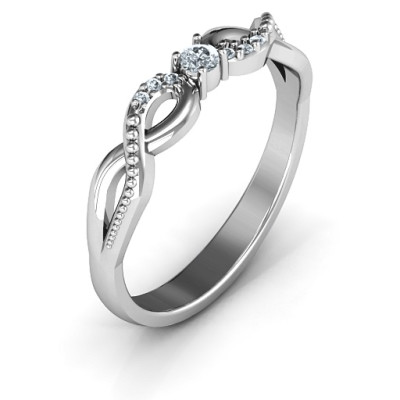 Classic Solitare Sparkle Personalised Ring with Accented Infinity Band - AMAZINGNECKLACE.COM