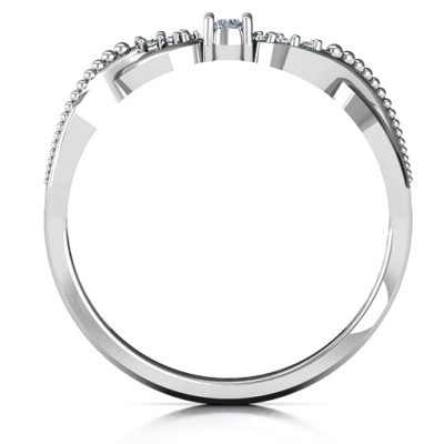 Classic Solitare Sparkle Personalised Ring with Accented Infinity Band - AMAZINGNECKLACE.COM