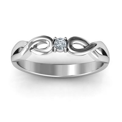 Classic Solitare Sparkle Personalised Ring with Infinity Band - AMAZINGNECKLACE.COM