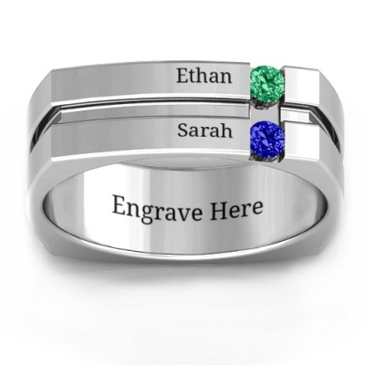 Crevice Grooved Square-shaped Gemstone Men's Personalised Ring  - AMAZINGNECKLACE.COM