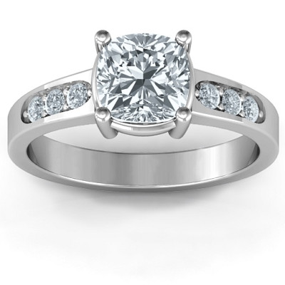 Cushion Cut Solitaire with Accents Personalised Ring - AMAZINGNECKLACE.COM
