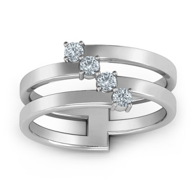Diagonal Dazzle Personalised Ring With 4-5 Gemstones  - AMAZINGNECKLACE.COM