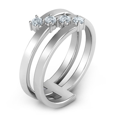 Diagonal Dazzle Personalised Ring With 4-5 Gemstones  - AMAZINGNECKLACE.COM