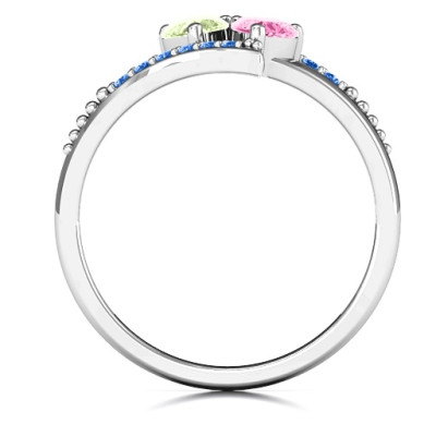 Diagonal Dream Personalised Ring With Heart Stones  - AMAZINGNECKLACE.COM