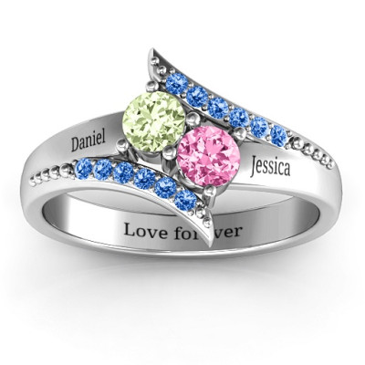 Diagonal Dream Personalised Ring With Round Stones  - AMAZINGNECKLACE.COM