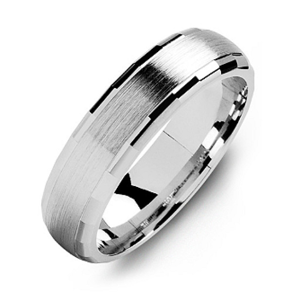 Dome-Shaped Brushed Men's Personalised Ring with Baguette Edges - AMAZINGNECKLACE.COM