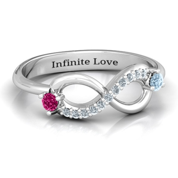 Double Stone Infinity Accent Personalised Ring  - AMAZINGNECKLACE.COM