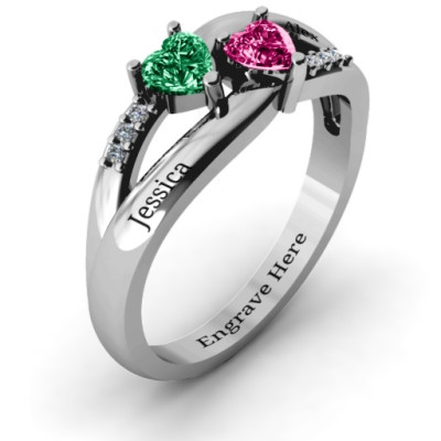 Dual Hearts with Accents Personalised Ring - AMAZINGNECKLACE.COM