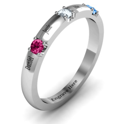 Elegant Three Gemstone Personalised Ring  - AMAZINGNECKLACE.COM