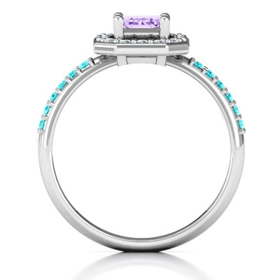 Emerald Cut Cocktail Personalised Ring with Halo - AMAZINGNECKLACE.COM