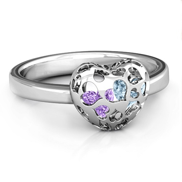 Encased in Love Petite Caged Hearts Personalised Ring with Infinity Band - AMAZINGNECKLACE.COM
