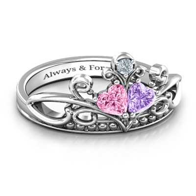 Ever Enchanted Double Heart Tiara Personalised Ring - AMAZINGNECKLACE.COM
