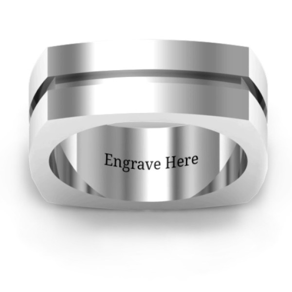 Fissure Grooved Square-shaped Men's Personalised Ring - AMAZINGNECKLACE.COM