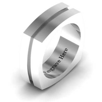 Fissure Grooved Square-shaped Men's Personalised Ring - AMAZINGNECKLACE.COM